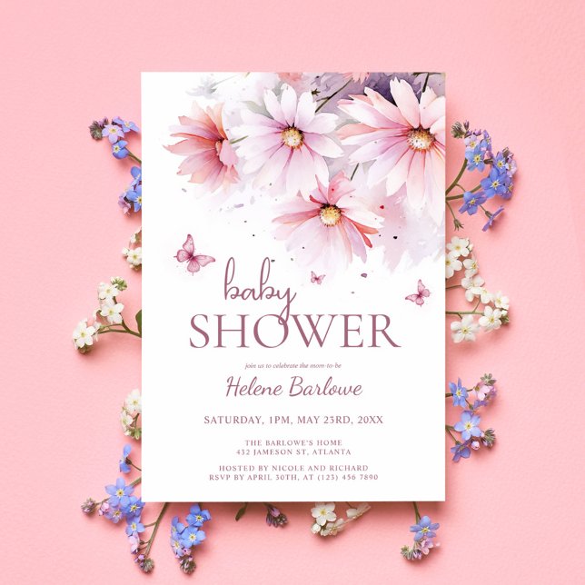 Floral Watercolor Girl Babydusche Einladung (Floral Watercolor Girl Baby Shower Invitation)