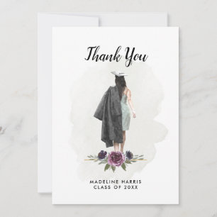 Floral Watercolor Girl Custom Foto Abschluss Dankeskarte