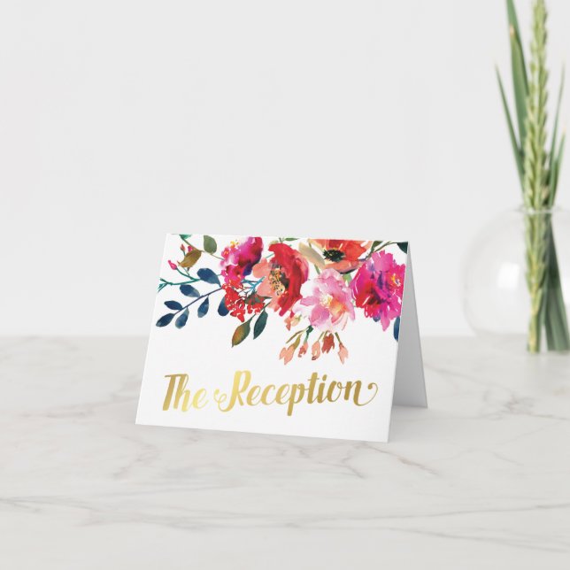 Floral Watercolor Gold Wedding Abend Empfang Einladung (Vorderseite)