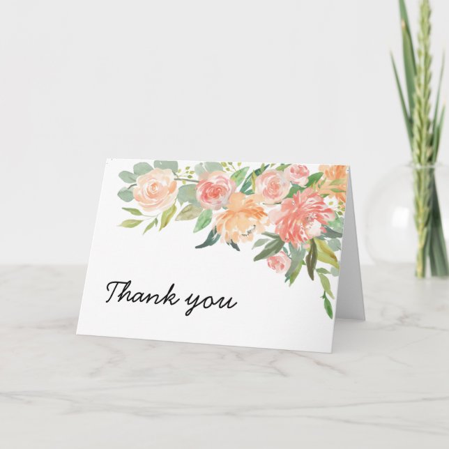 Floral Watercolor Hochzeit Danke Karte (Vorderseite)