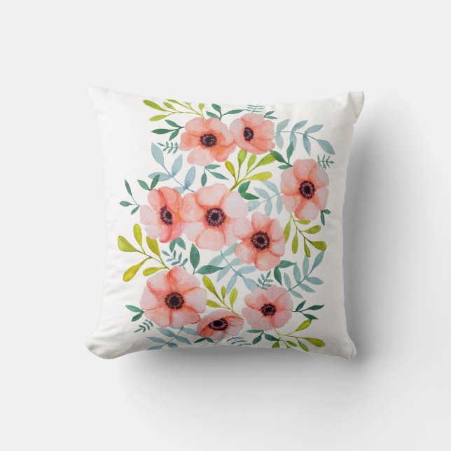 Floral Watercolor Light Pink Blume Kissen (Vorderseite)