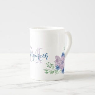 Floral Watercolor Lila Monogramm Prozellantasse
