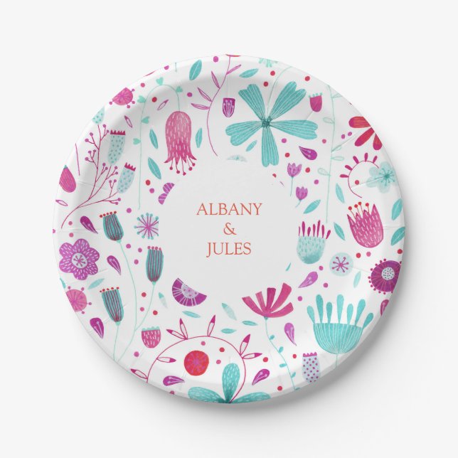 Floral Watercolor Moderne Pappteller (Vorderseite)