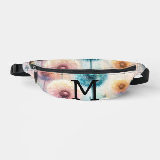 Floral watercolor monogram pink blue dandelions
