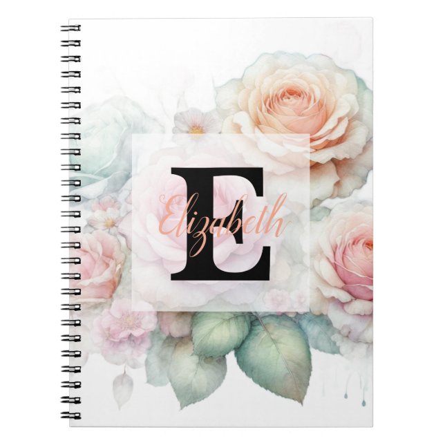 Floral watercolor monogram pink roses flowers  notizblock (Vorderseite)