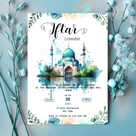 Floral Watercolor Mosque ramadan Iftar Invitation Einladung