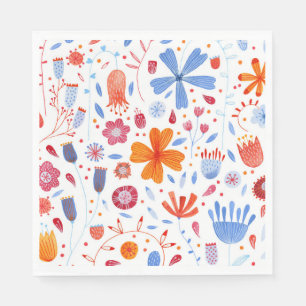 Floral Watercolor Orange Blue Serviette