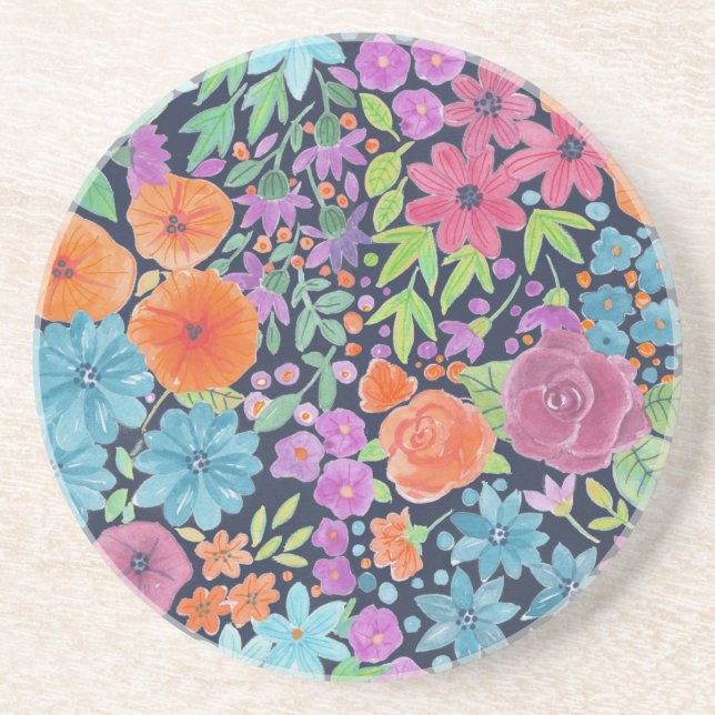 Floral watercolor pattern sandstein untersetzer (Vorne)