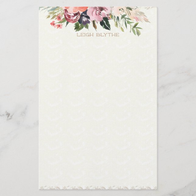 Floral Watercolor Peonings Personalisiert Briefpapier (Vorderseite)