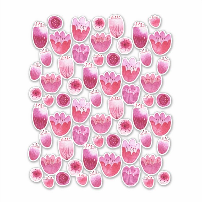 Floral Watercolor Pink Aufkleber (Vorderseite)