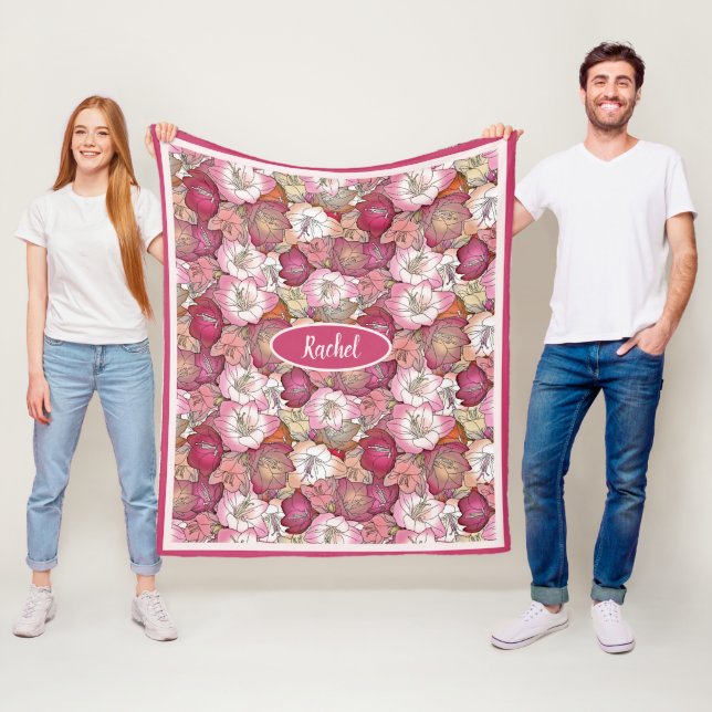 Floral Watercolor Pink Pastellmuster personalisier Fleecedecke (Beispiel)