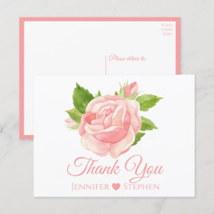 Floral Watercolor Pink Rose Hochzeit Vielen Dank Postkarte