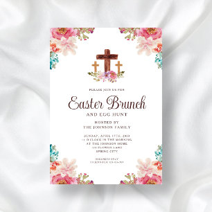Floral Watercolor Religious Cross Osterbrunch Einladung