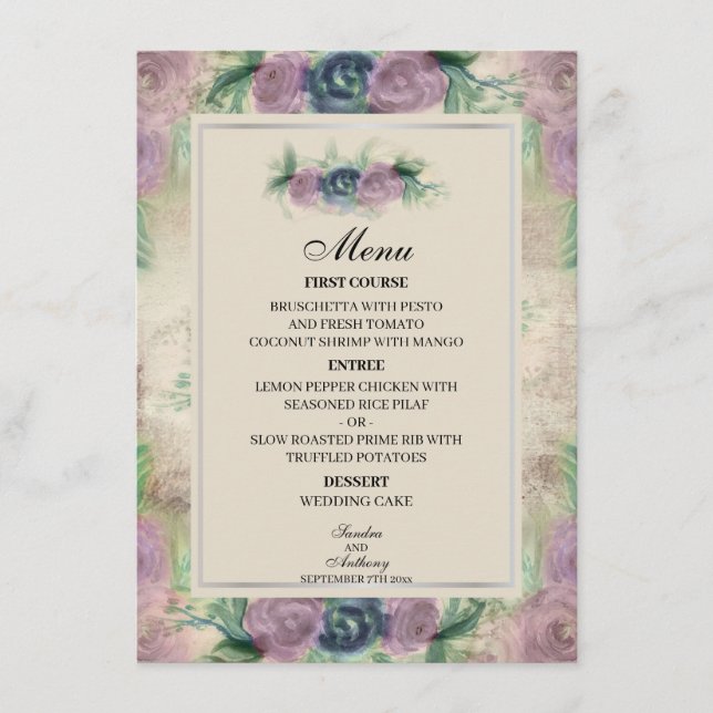 Floral Watercolor Rose Menu Mariage (Devant)