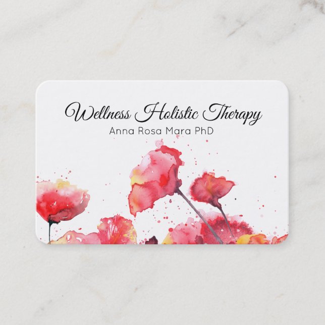 *~* Floral Watercolor Roter Mohn Blume Modern Visitenkarte (Vorderseite)