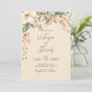 Floral Watercolor Rustikale Script-Hochzeit Einlad Einladung