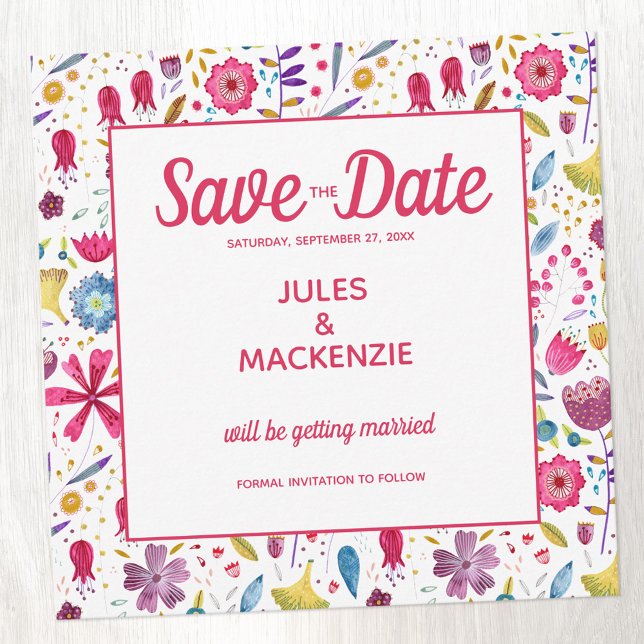 Floral Watercolor Save the Date Einladung (Contemporary floral wild flower watercolor Save the Date card)