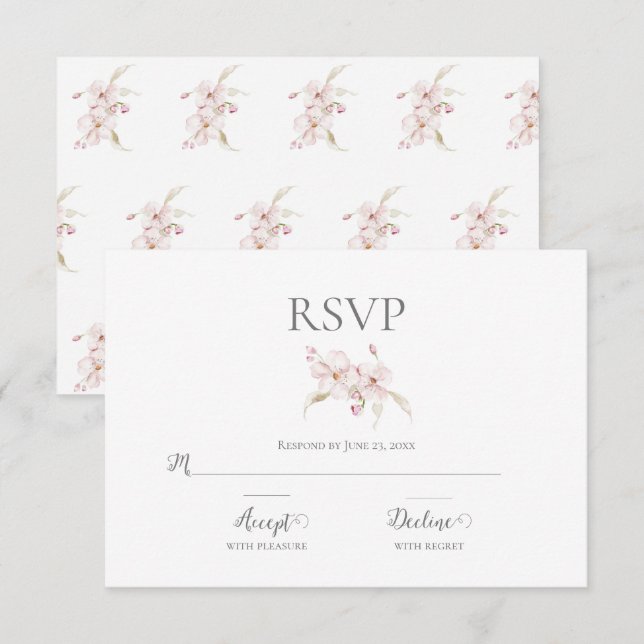 Floral Watercolor Script Pastell Pink Wedding RSVP (Vorne/Hinten)