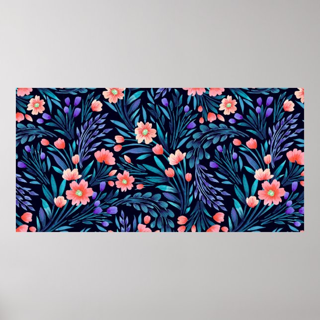 Floral watercolor seamless pattern. poster (Vorne)