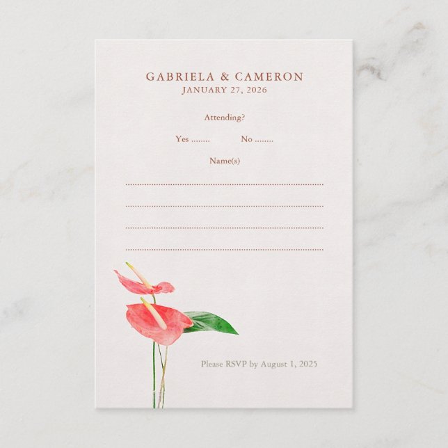 Floral Watercolor Tropical Laceleaf Wedding Begleitkarte (Vorderseite)