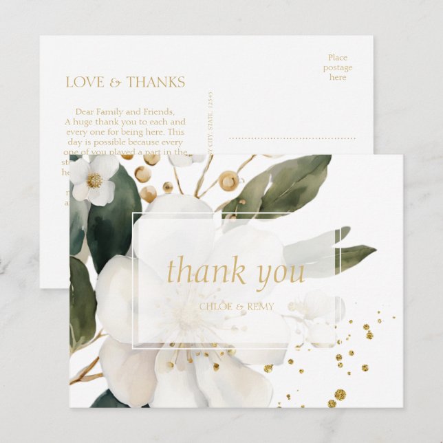 Floral Watercolor Wedding Vielen Dank Ankündigungspostkarte (Vorne/Hinten)