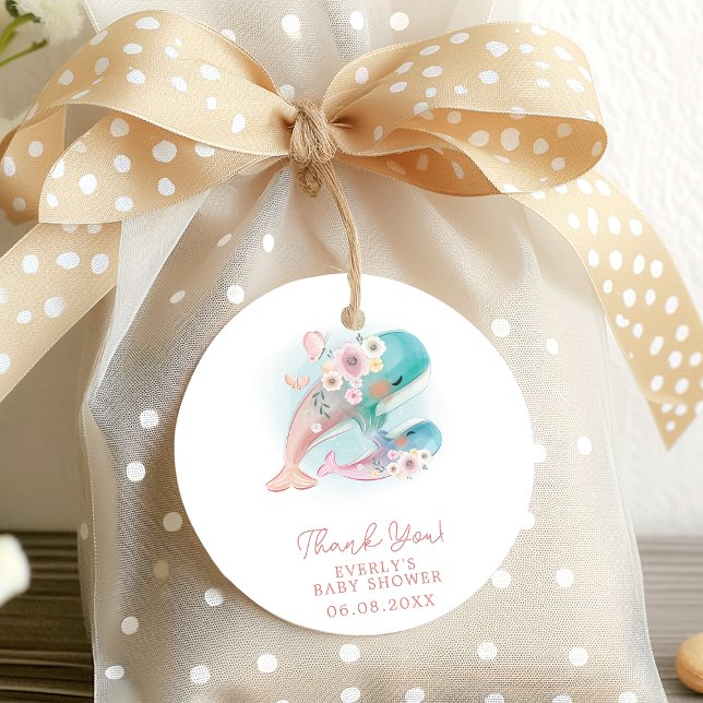 Floral Watercolor Whales Girl Babydusche Geschenkanhänger (Von Creator hochgeladen)