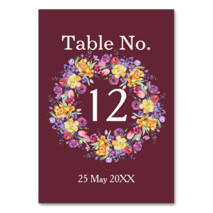 Floral Watercolor Wreath Burgund Tischnummer
