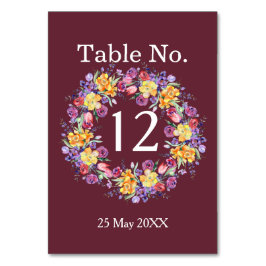 Floral Watercolor Wreath Burgund Tischnummer