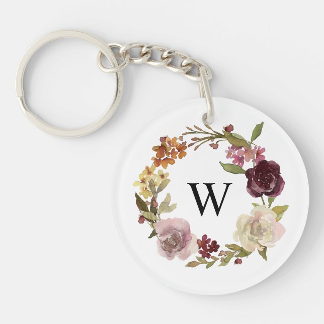 Floral Watercolor Wreath Monogram White (Devant)