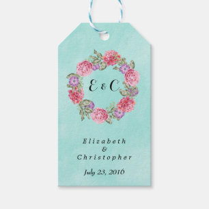 Floral Watercolor Wreath Stilvolle Hochzeit Geschenkanhänger