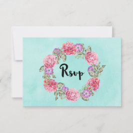 Floral Watercolor Wreath Wedding RSVP Karte