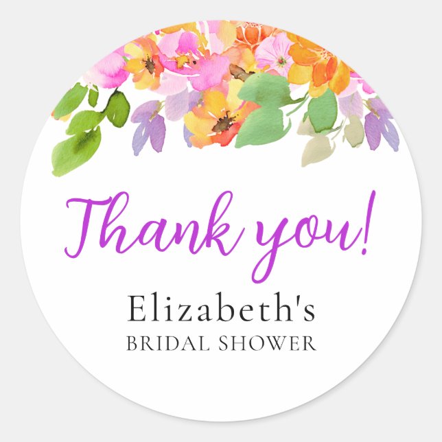 Floral Watercolour Boho Fall Bride Shower Runder Aufkleber (Vorderseite)