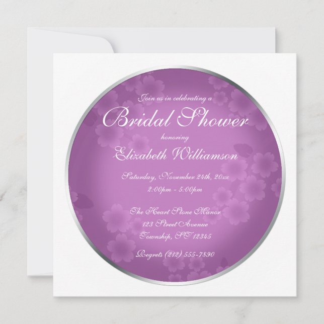 Floral Watermark Amethyst Brautparty Einladung (Vorderseite)