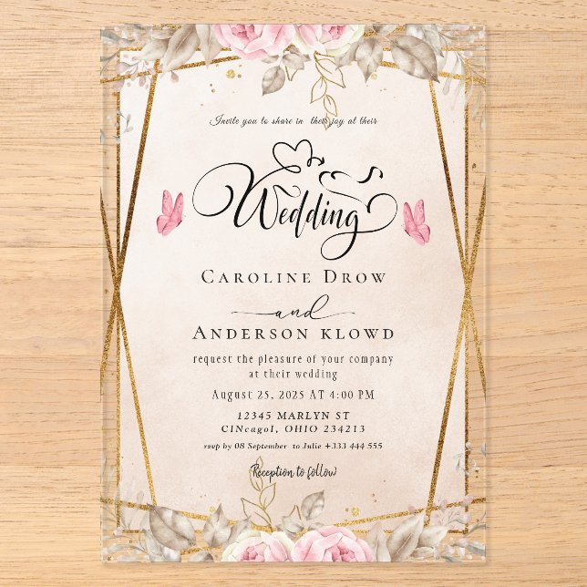 Floral Wedding Acryleinladungen (Vorderseite)