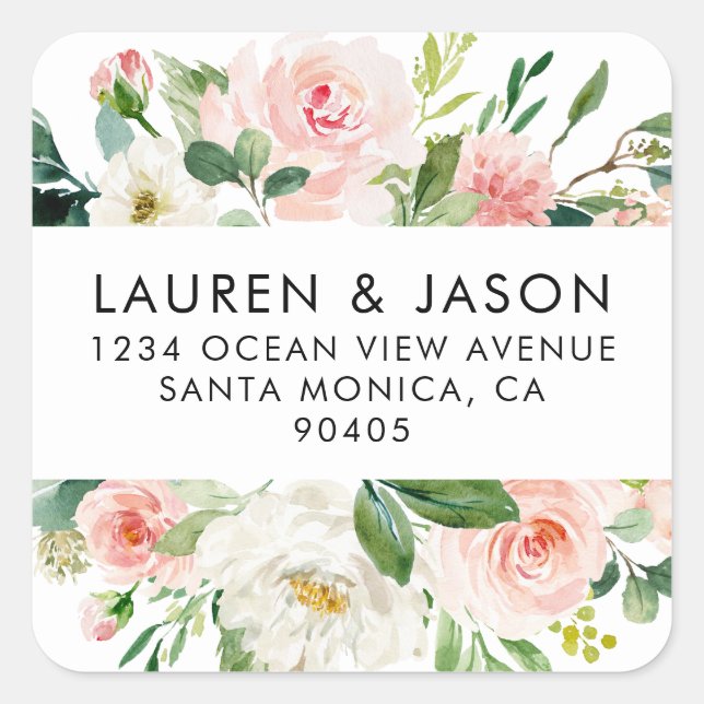 Floral Wedding Address Labels, Rustic, Boho Quadratischer Aufkleber (Vorderseite)