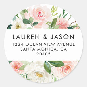 Floral Wedding Address Labels, Rustic, Boho Runder Aufkleber