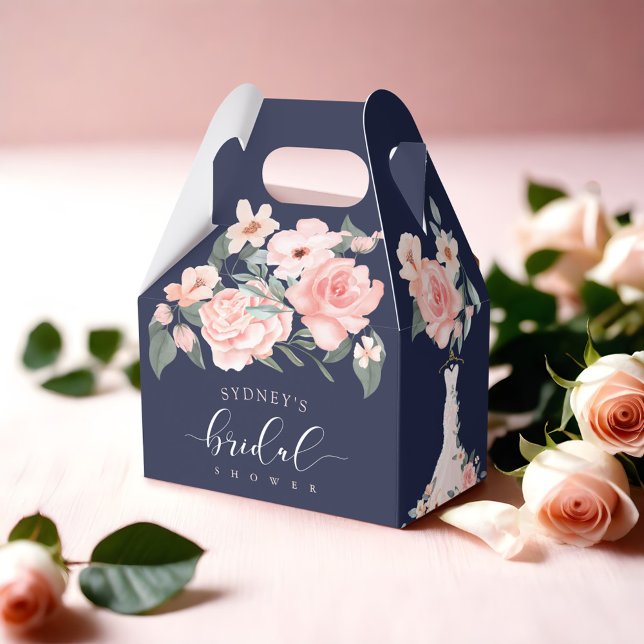 Floral Wedding Dress Navy Brautparty Geschenkschachtel (Floral Wedding Dress Navy Bridal Shower Favor Boxes)