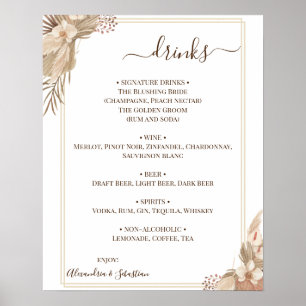 Floral Wedding Drinks Menu Sign Poster