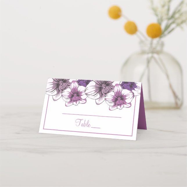 Floral Wedding Escort Lila Orchid Blume Platzkarte (Vorderseite)