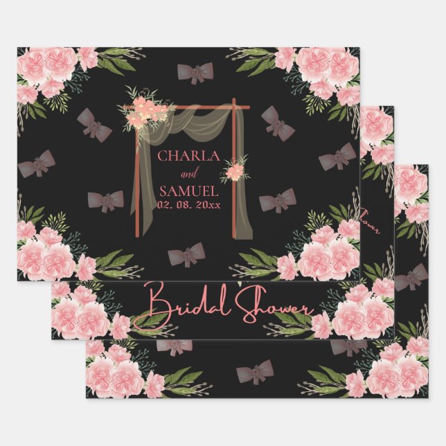 Floral Wedding Gate Brautparty Black Geschenkpapier Set (Set)