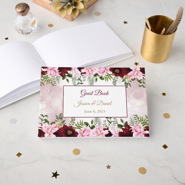 Floral Wedding Guest Book Gästebuch (Vorderseite Offen)