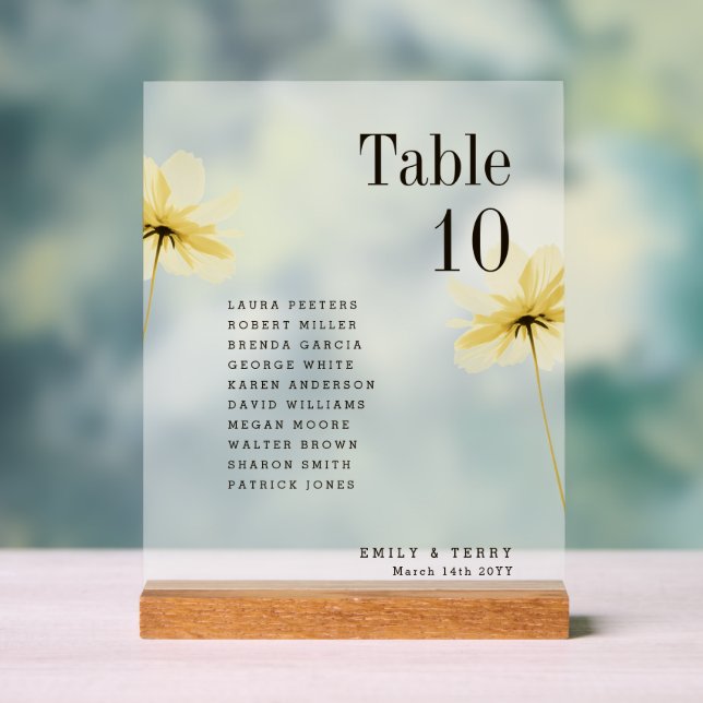 Floral Wedding Guest Names Tischnummer Mattiert Acrylschild (Neutral)