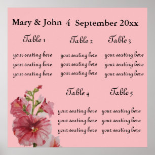 Floral Wedding "Hollyhock" seating chart. Poster