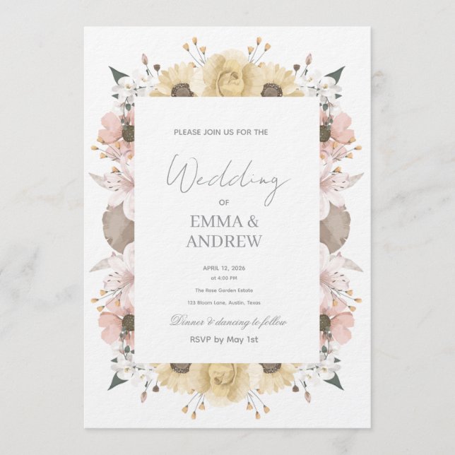 Floral Wedding Invitation – Elegant  (Devant)