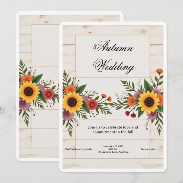 Floral Wedding Invitation – Elegant & Simple Einladung (Vorne/Hinten)