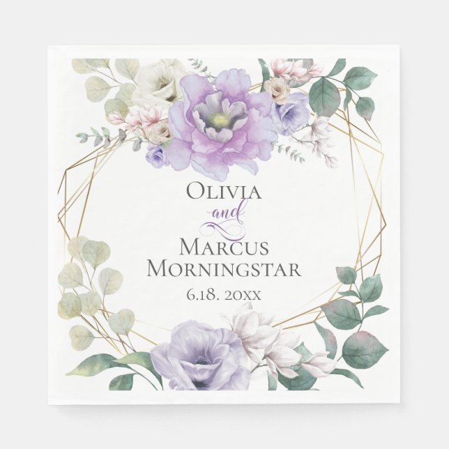 Floral Wedding Lavender Peonies Botanical Serviette (Vorderseite)