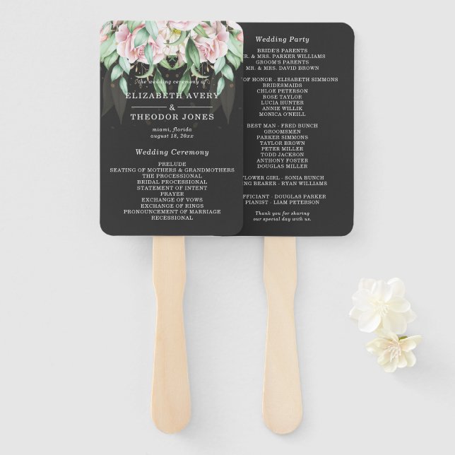 Floral Wedding Luxury Black and Pink Fächer (Vorne und Hinten)