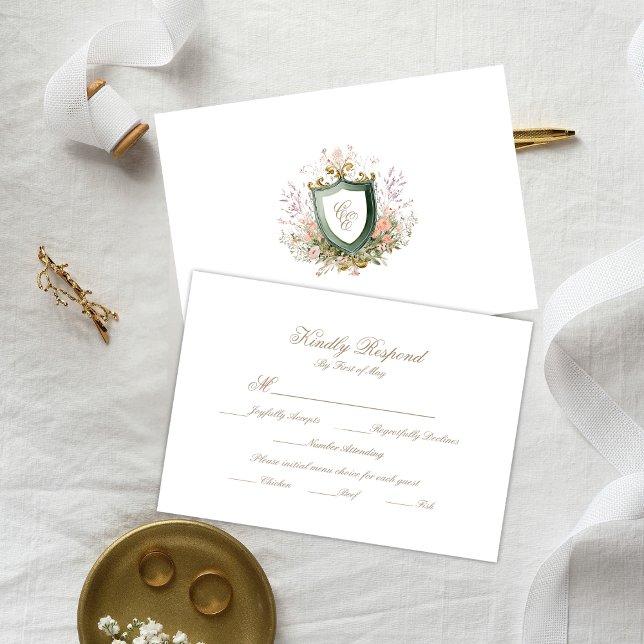 Floral Wedding Monogram Crest RSVP Card (Von Creator hochgeladen)