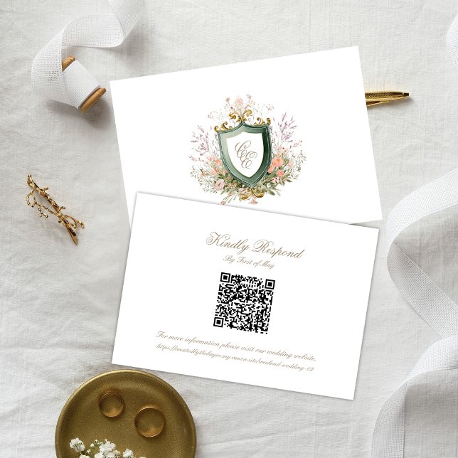 Floral Wedding Monogram Crest RSVP Card (Créateur téléchargé)