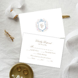 Floral Wedding Monogram Crest RSVP Card Karte